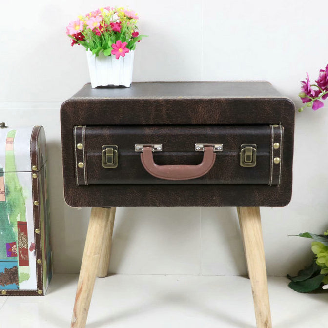Vintage Engineered Leather Side Table 1-Drawer
