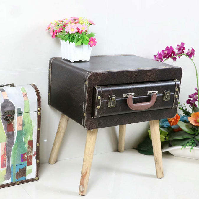 Vintage Engineered Leather Side Table 1-Drawer