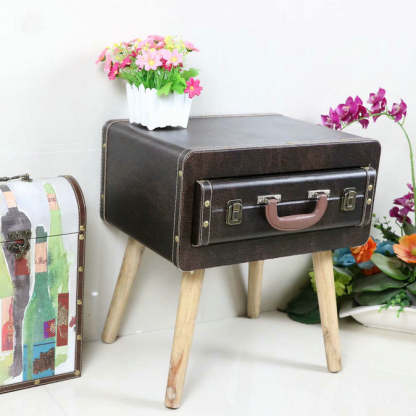 Vintage Engineered Leather Side Table 1-Drawer
