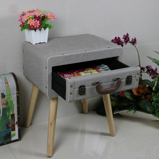 Vintage Engineered Leather Side Table 1-Drawer — Red