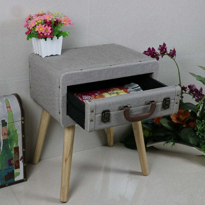 Vintage Engineered Leather Side Table 1-Drawer — Red
