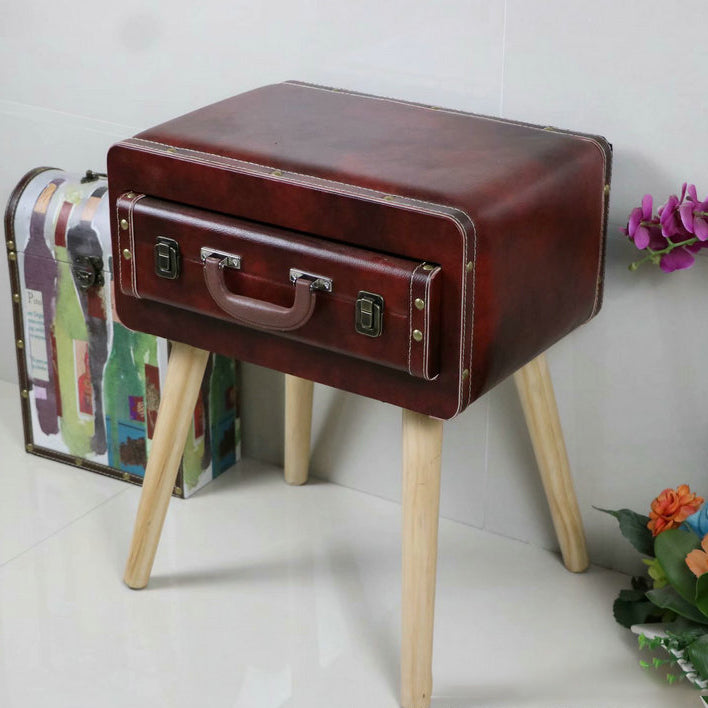 Vintage Engineered Leather Side Table 1-Drawer
