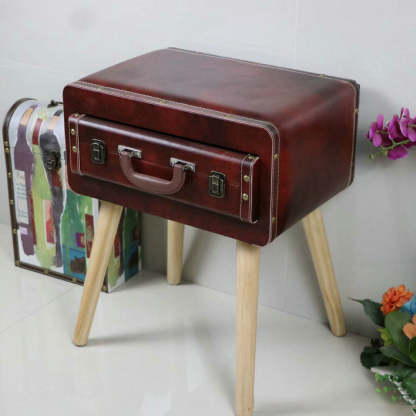 Vintage Engineered Leather Side Table 1-Drawer