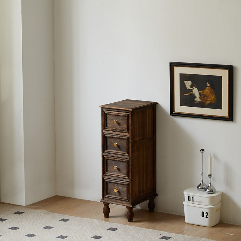 Nordic Rubber Wood 4/5-Drawer Storage Cabinet Side Table — 4 / Dark Walnut Color