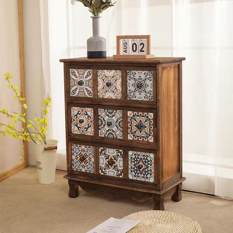 Retro Solid Wood 3/4/6-Drawer Square Storage Side Table — 3 - B