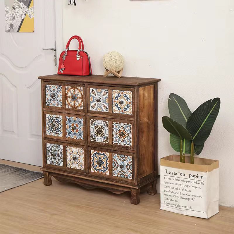 Retro Solid Wood 3/4/6-Drawer Square Storage Side Table