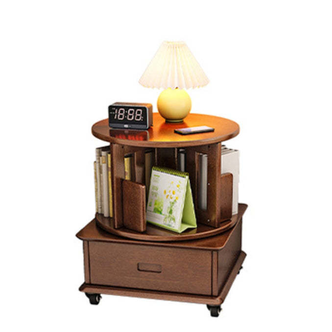 Contemporary Solid Wood Rotatable Bookshelf Round Nightstand