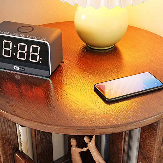 Contemporary Solid Wood Rotatable Bookshelf Round Nightstand