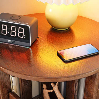Contemporary Solid Wood Rotatable Bookshelf Round Nightstand