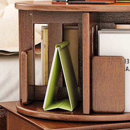 Contemporary Solid Wood Rotatable Bookshelf Round Nightstand