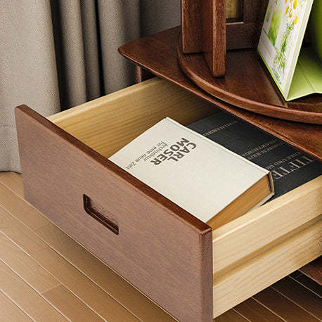 Contemporary Solid Wood Rotatable Bookshelf Round Nightstand