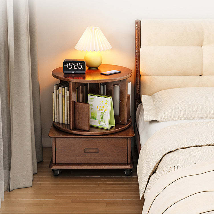 Minimalist round rotatable nightstands in wood — 2-Tier / Walnut