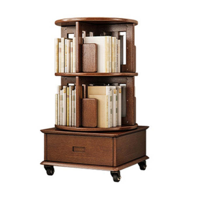 Contemporary Solid Wood Rotatable Bookshelf Round Nightstand
