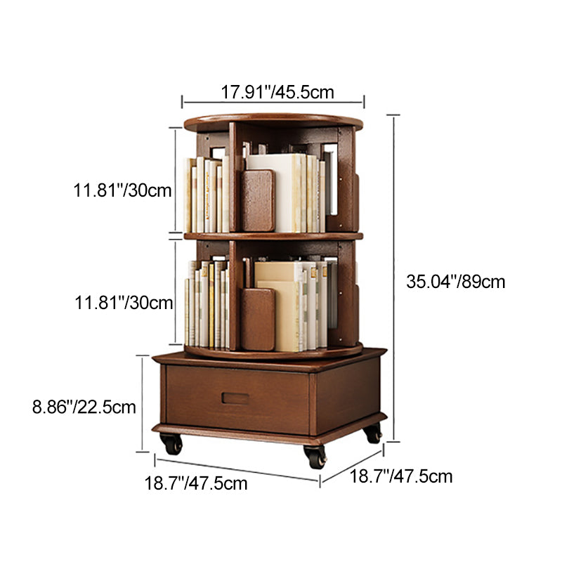 Contemporary Solid Wood Rotatable Bookshelf Round Nightstand — 3 / Cherry Wood Color