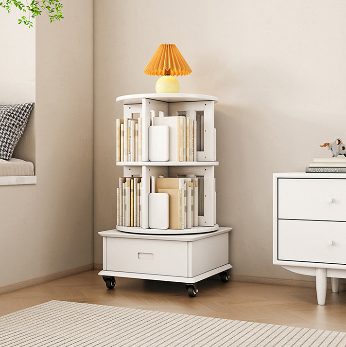 Contemporary Solid Wood Rotatable Bookshelf Round Nightstand — 2 / White