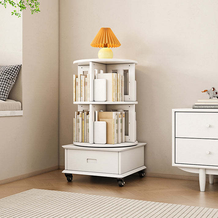 Contemporary Solid Wood Rotatable Bookshelf Round Nightstand — 2 / White
