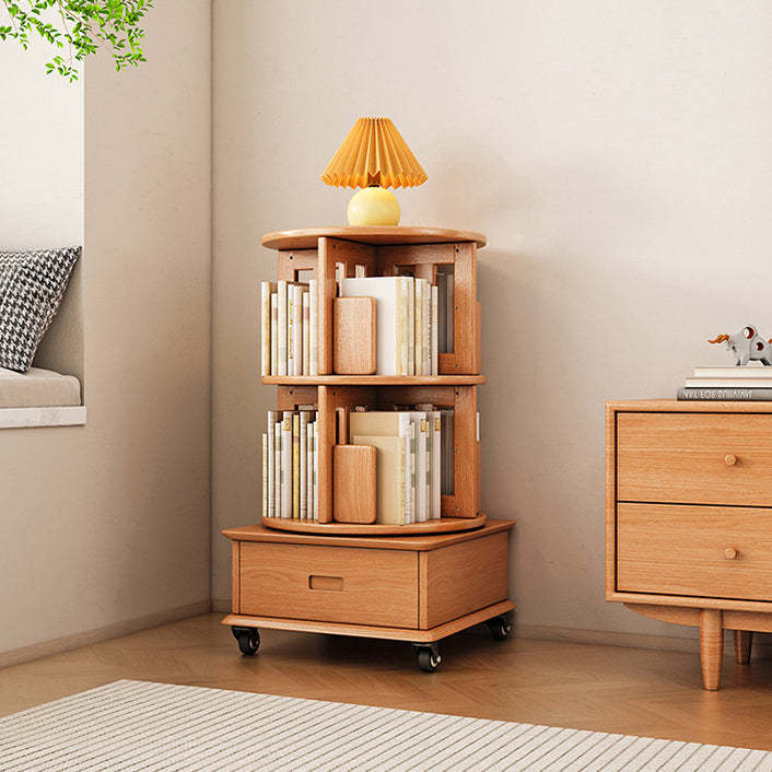 Contemporary Solid Wood Rotatable Bookshelf Round Nightstand — 2 / Cherry Wood Color