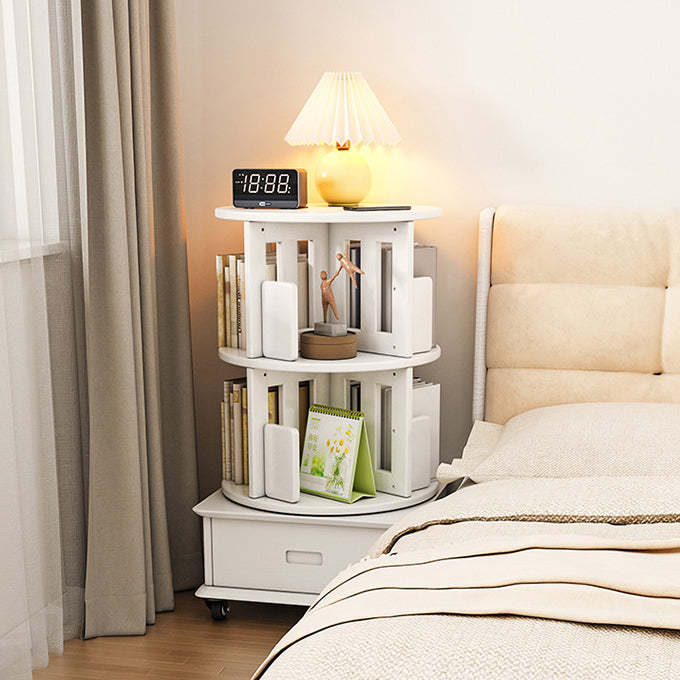 Contemporary Solid Wood Rotatable Bookshelf Round Nightstand