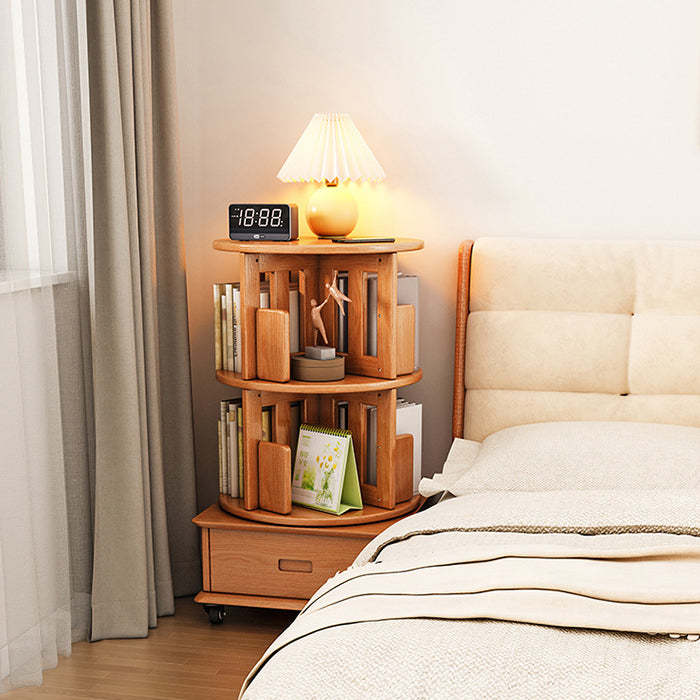 Contemporary Solid Wood Rotatable Bookshelf Round Nightstand