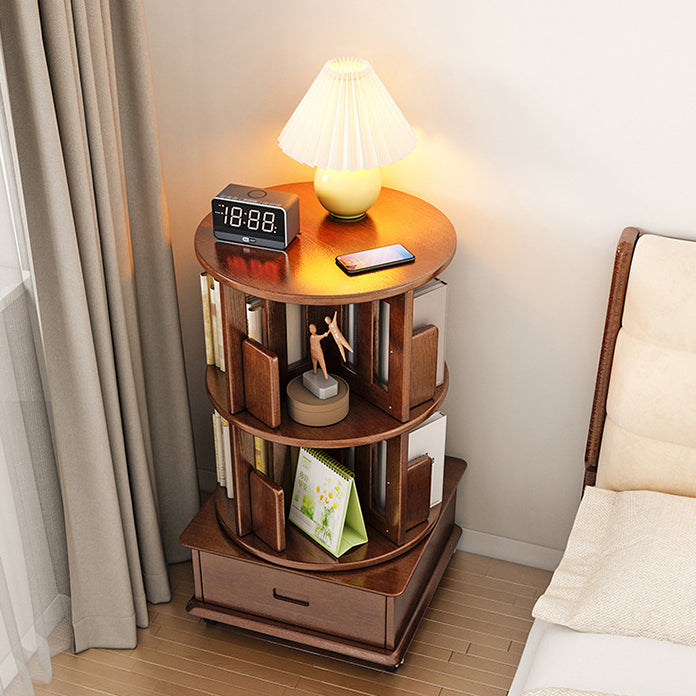 Contemporary Solid Wood Rotatable Bookshelf Round Nightstand