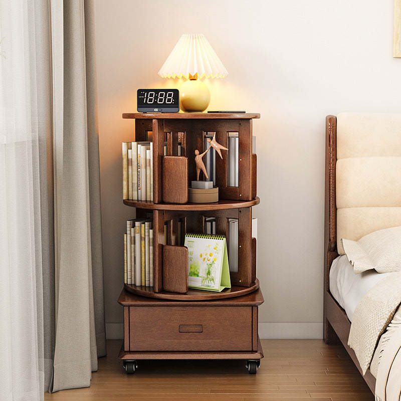 Contemporary Solid Wood Rotatable Bookshelf Round Nightstand