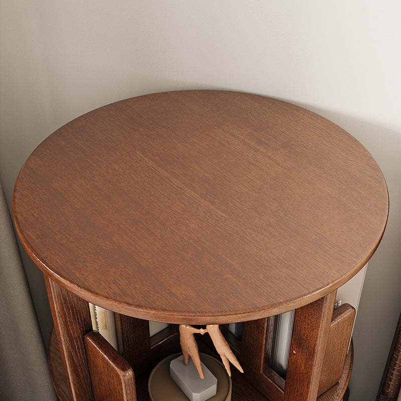 Contemporary Solid Wood Rotatable Bookshelf Round Nightstand — 3 / White