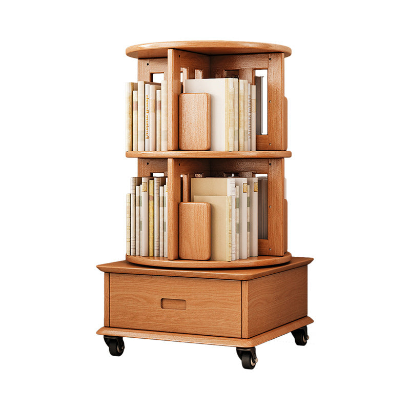 Contemporary Solid Wood Rotatable Bookshelf Round Nightstand