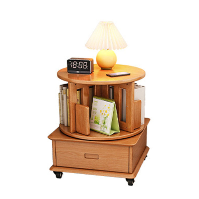 Contemporary Solid Wood Rotatable Bookshelf Round Nightstand