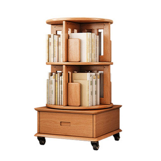 Contemporary Solid Wood Rotatable Bookshelf Round Nightstand