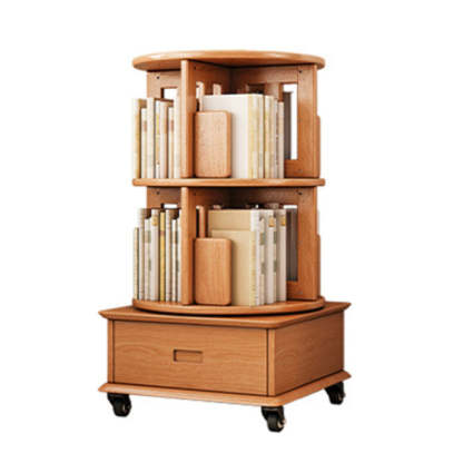 Contemporary Solid Wood Rotatable Bookshelf Round Nightstand