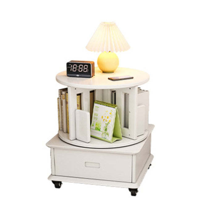Contemporary Solid Wood Rotatable Bookshelf Round Nightstand