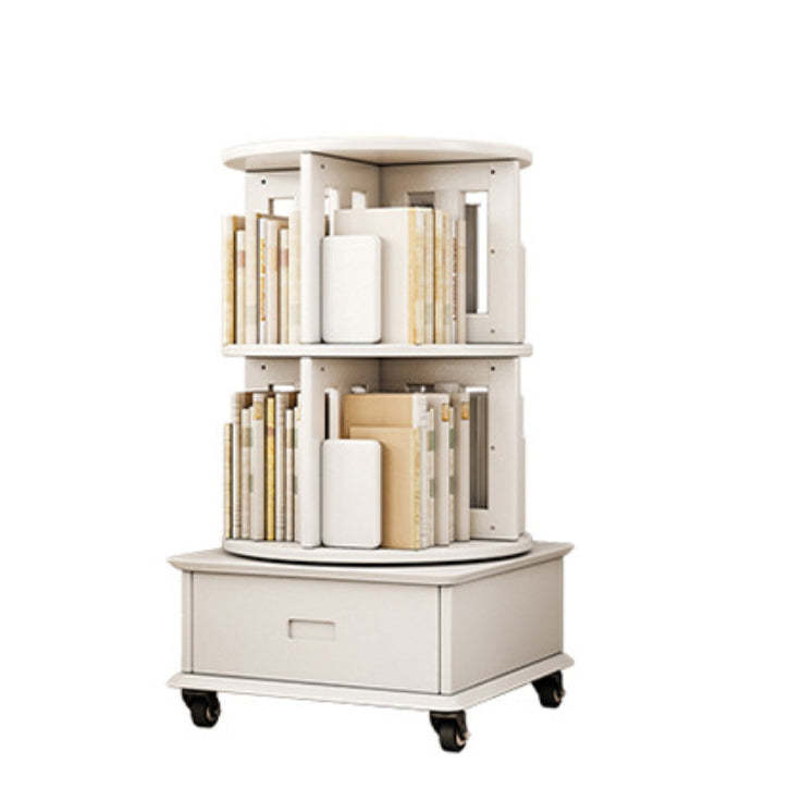 Contemporary Solid Wood Rotatable Bookshelf Round Nightstand
