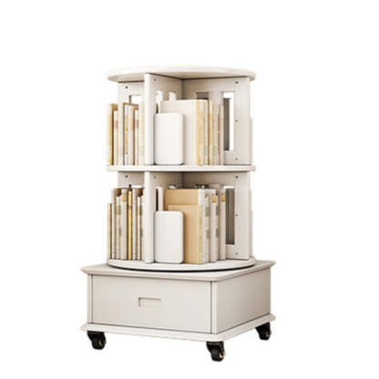 Contemporary Solid Wood Rotatable Bookshelf Round Nightstand