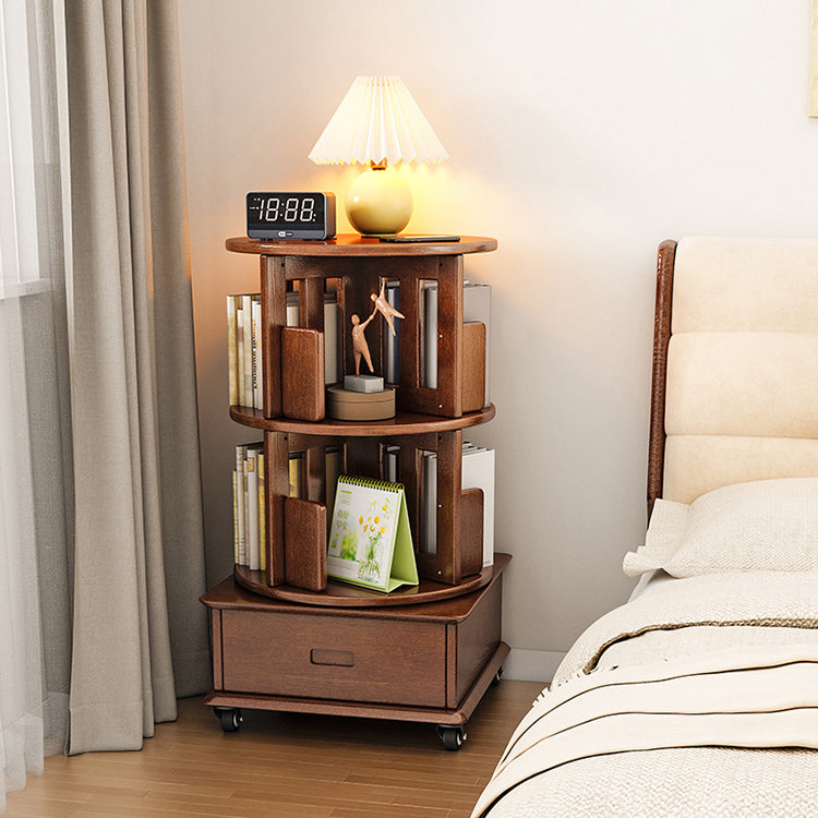 Contemporary Solid Wood Rotatable Bookshelf Round Nightstand