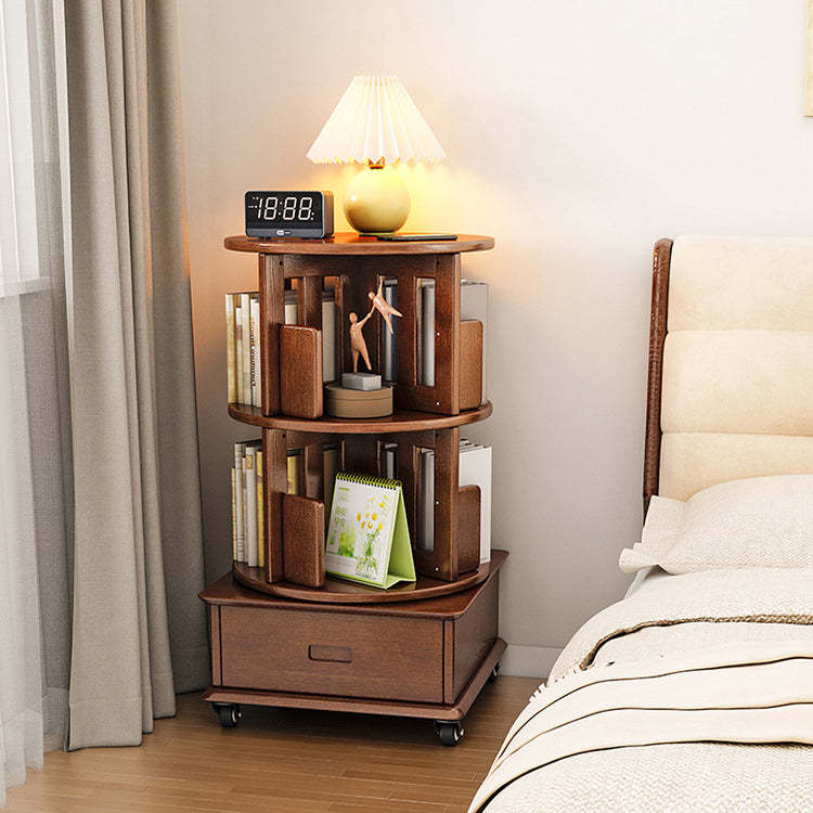 Contemporary Solid Wood Rotatable Bookshelf Round Nightstand