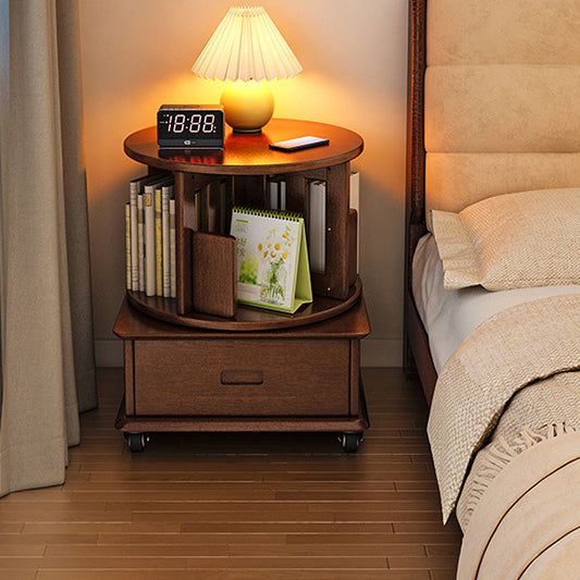 Contemporary Solid Wood Rotatable Bookshelf Round Nightstand