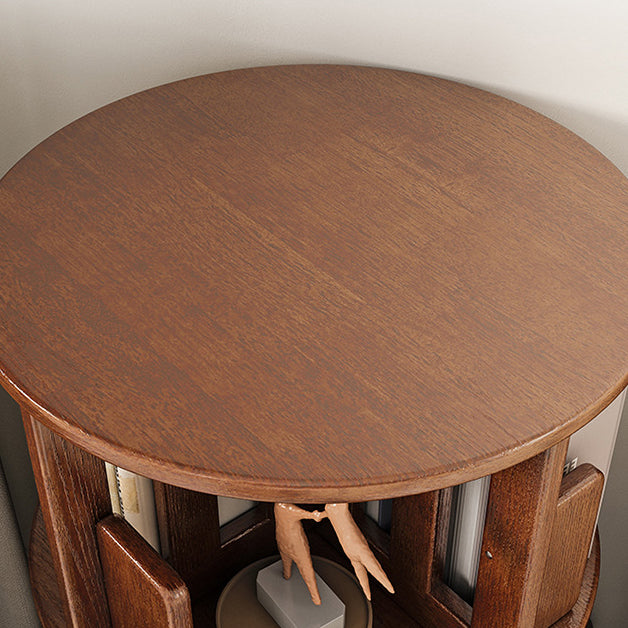 Contemporary Solid Wood Rotatable Bookshelf Round Nightstand