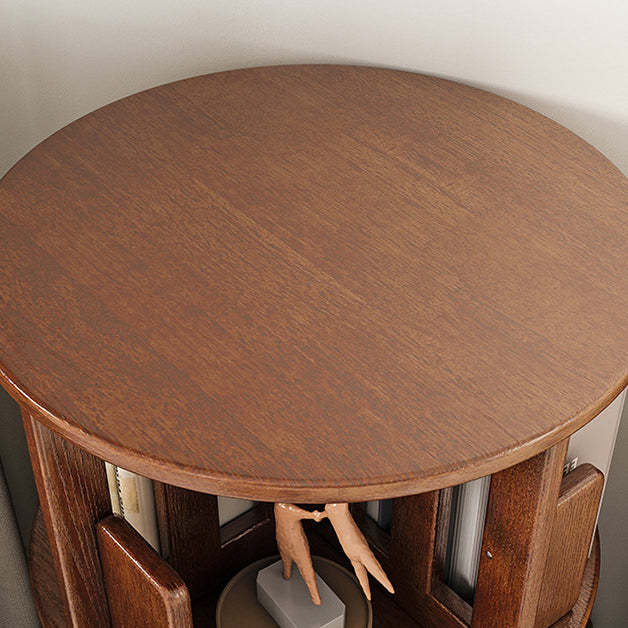 Contemporary Solid Wood Rotatable Bookshelf Round Nightstand