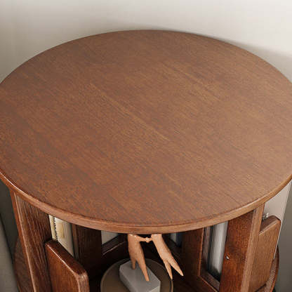 Contemporary Solid Wood Rotatable Bookshelf Round Nightstand