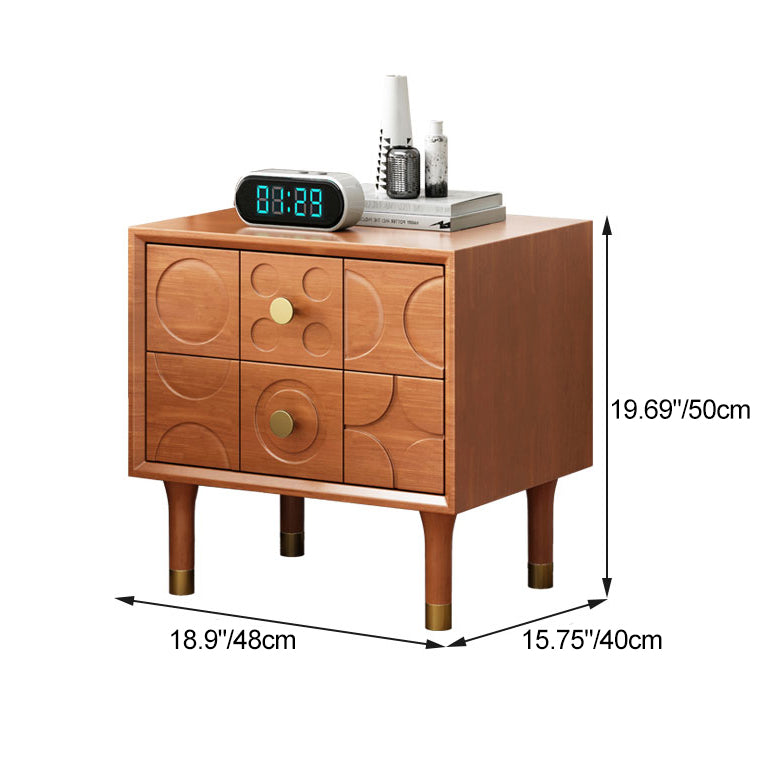 Retro Wood Rubberwood Nightstand 2-Drawer — Wood Color