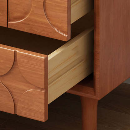 Retro Wood Rubberwood Nightstand 2-Drawer