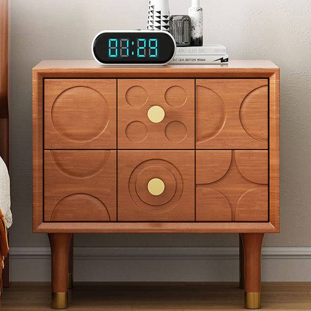 Retro Wood Rubberwood Nightstand 2-Drawer