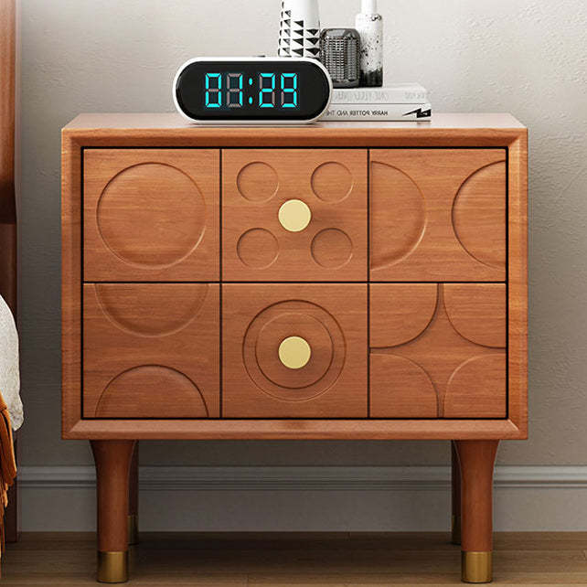 Retro Wood Rubberwood Nightstand 2-Drawer