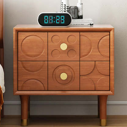 Retro Wood Rubberwood Nightstand 2-Drawer