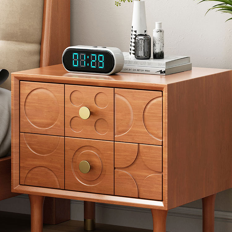 Retro Wood Rubberwood Nightstand 2-Drawer — Black