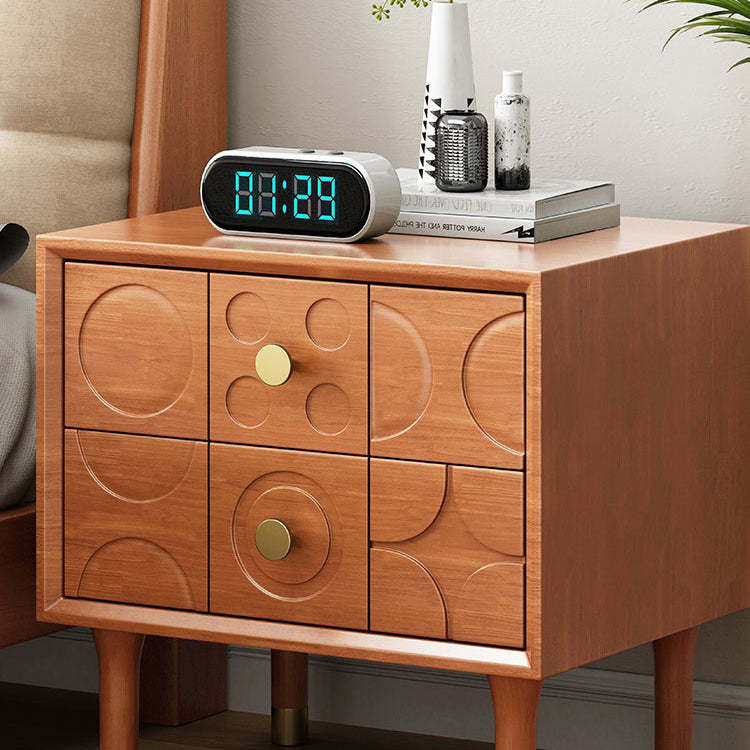 Retro Wood Rubberwood Nightstand 2-Drawer — Black