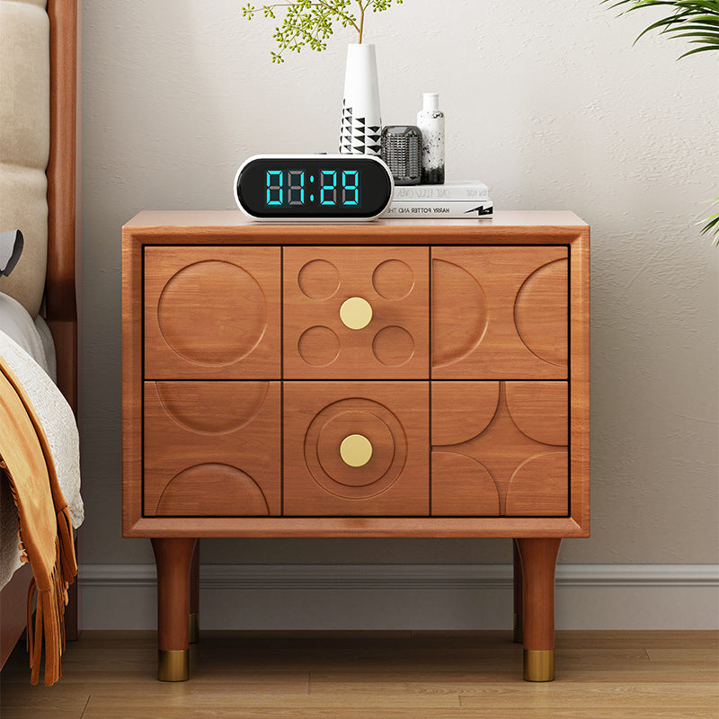 Retro Wood Rubberwood Nightstand 2-Drawer