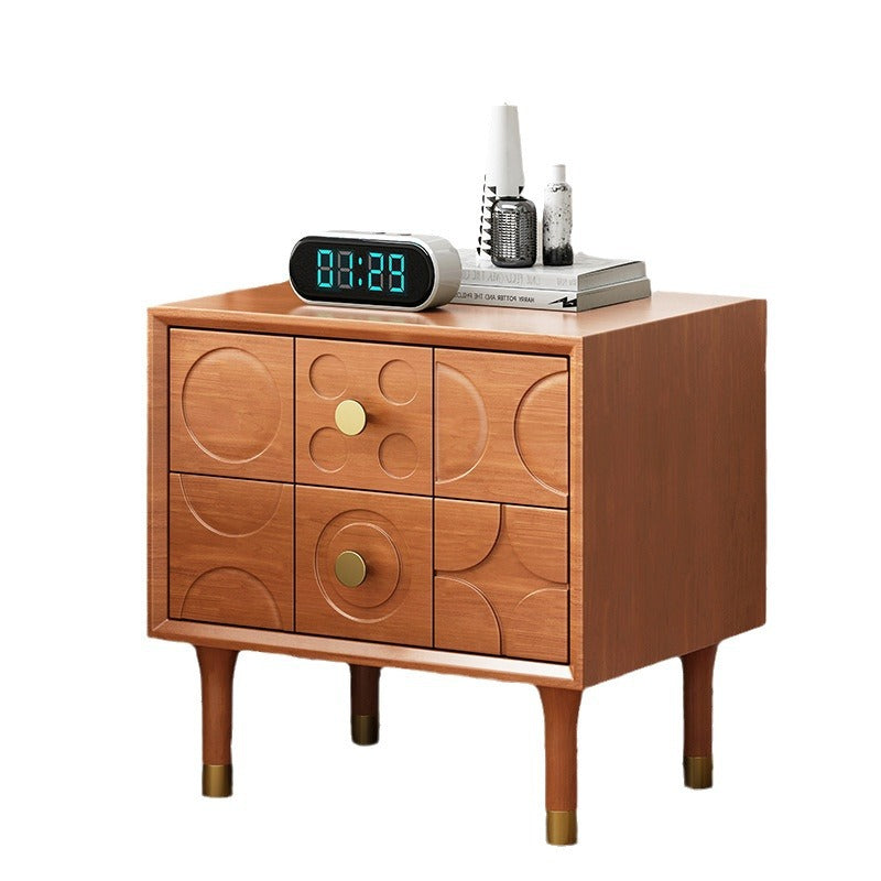 Retro Wood Rubberwood Nightstand 2-Drawer
