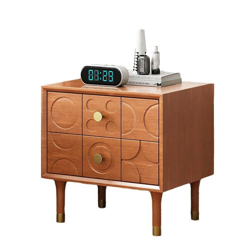 Retro Wood Rubberwood Nightstand 2-Drawer