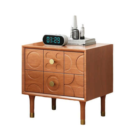 Retro Wood Rubberwood Nightstand 2-Drawer